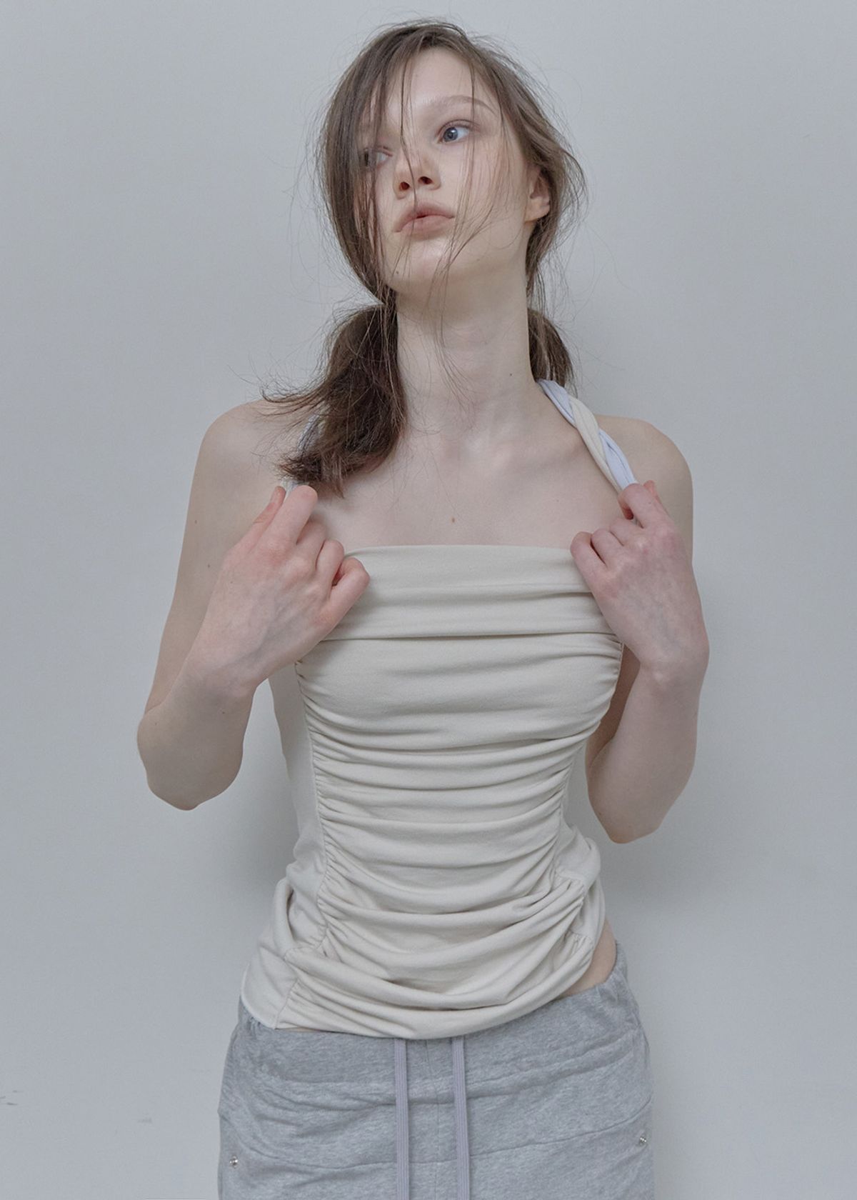 필세(PHILCE) Mixed drape Sleeveless, Ivory