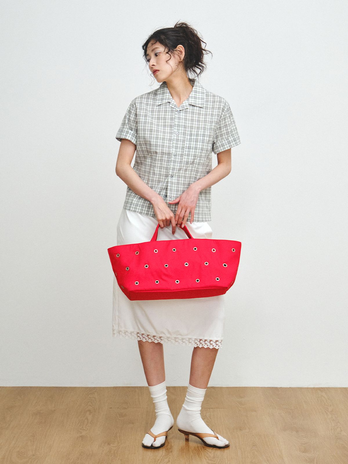 플리즈프로젝트(PLZPROJECT) FREAKY EYELET SHOPPER BAG, RED