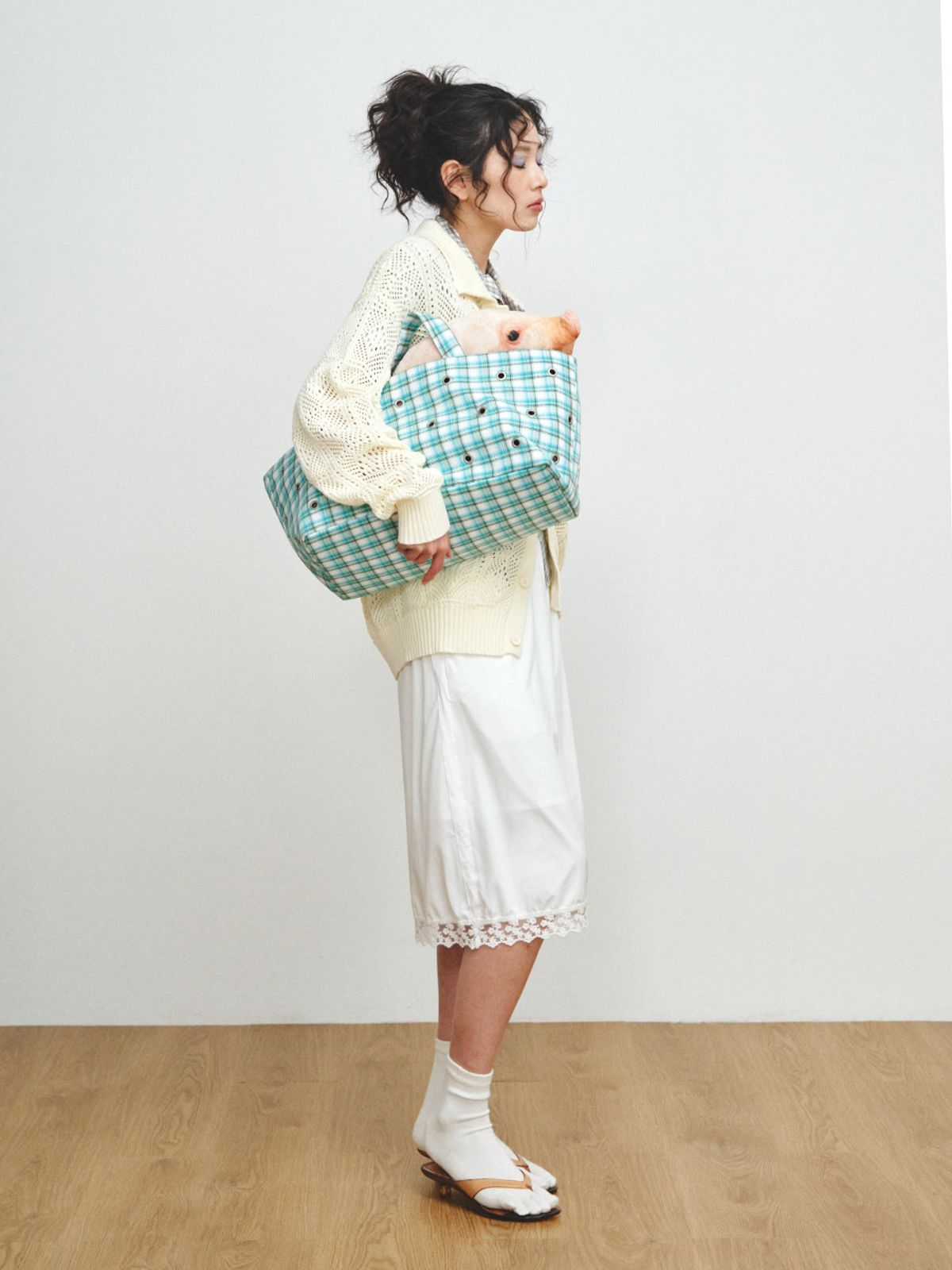플리즈프로젝트(PLZPROJECT) FREAKY EYELET SHOPPER BAG, GREEN CHECK