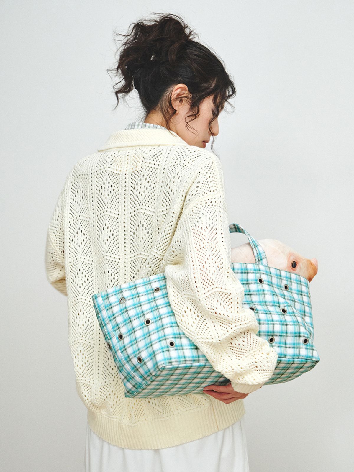 플리즈프로젝트(PLZPROJECT) FREAKY EYELET SHOPPER BAG, GREEN CHECK
