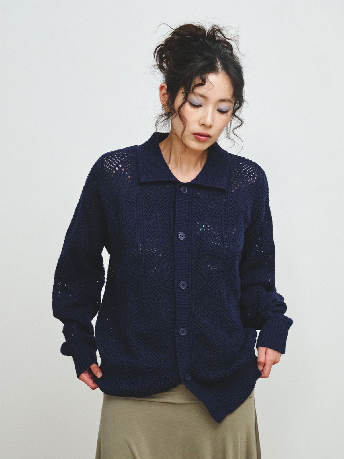 플리즈프로젝트(PLZPROJECT) CROCHET CARDIGAN, NAVY