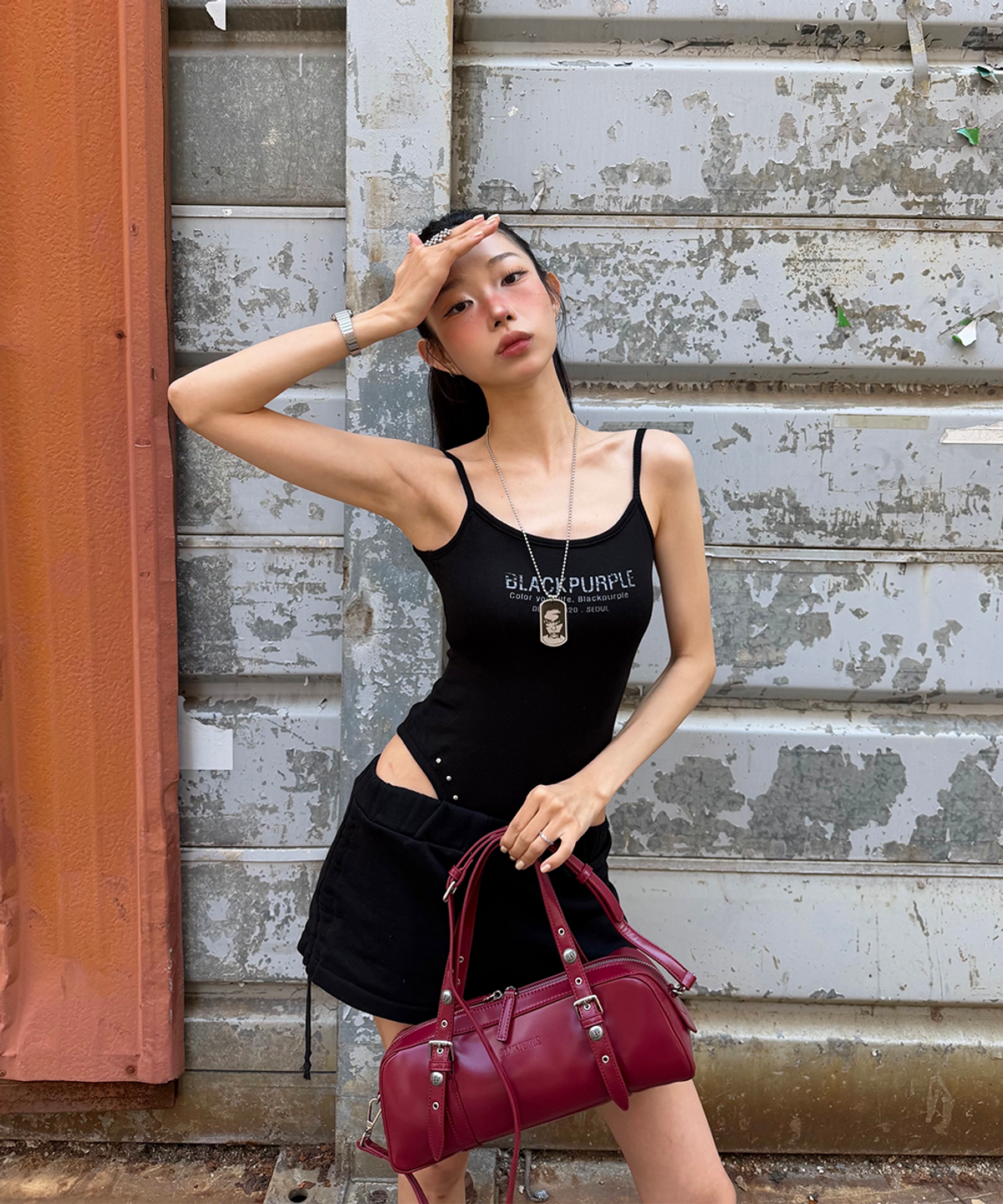 블랙 퍼플(BLACK PURPLE) 컷아웃 바디 수트 나시_블랙 Cutout Body Suit_Black
