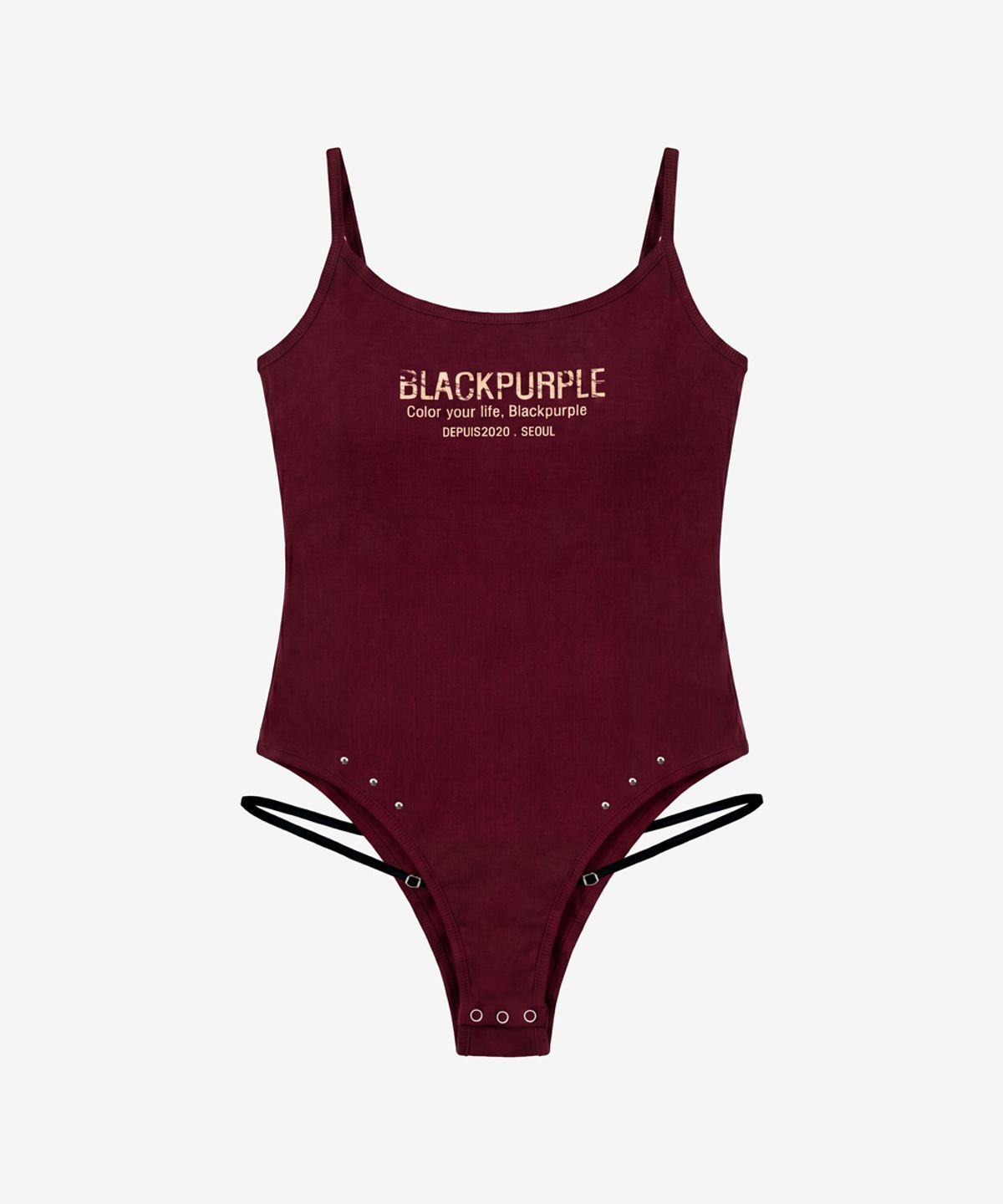 블랙 퍼플(BLACK PURPLE) 컷아웃 바디 수트 나시_버건디 Cutout Body Suit_Burgundy