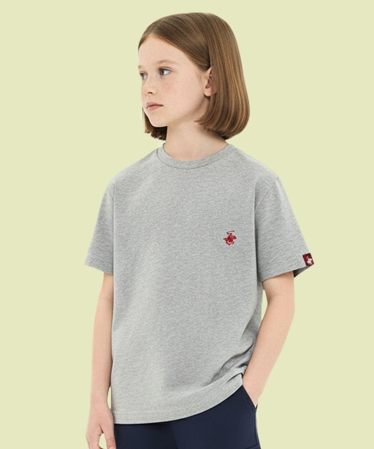 비버리힐즈 폴로클럽 키즈(BEVERLY HILLS POLO CLUB KIDS) 로고자수반팔티셔츠 [멜란지그레이]