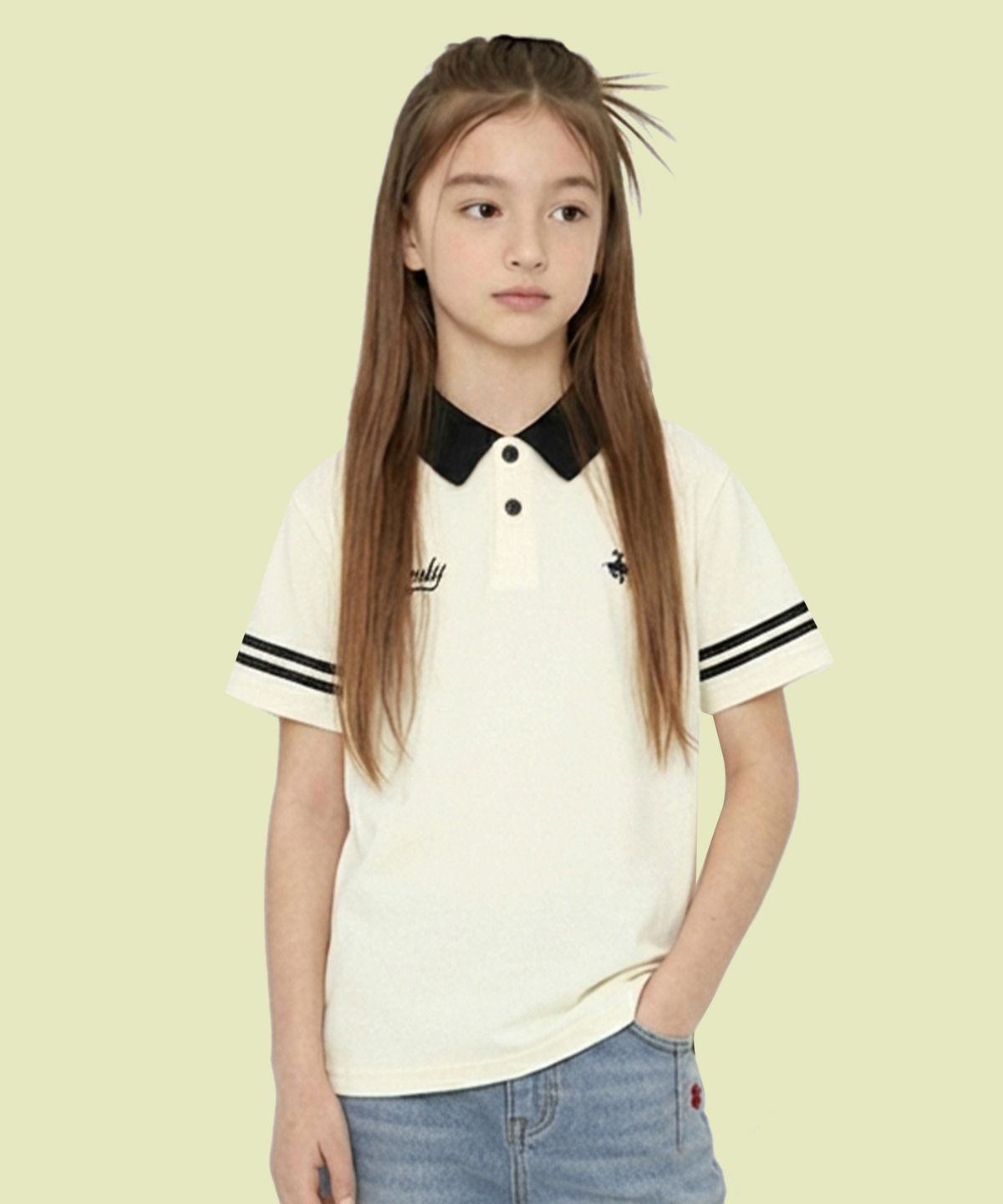 비버리힐즈 폴로클럽 키즈(BEVERLY HILLS POLO CLUB KIDS) 세컨드카라반팔티셔츠 [크림]