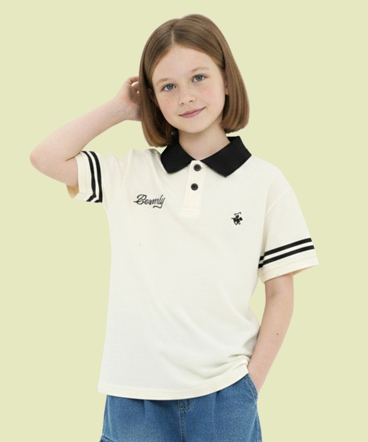 비버리힐즈 폴로클럽 키즈(BEVERLY HILLS POLO CLUB KIDS) 세컨드카라반팔티셔츠 [크림]