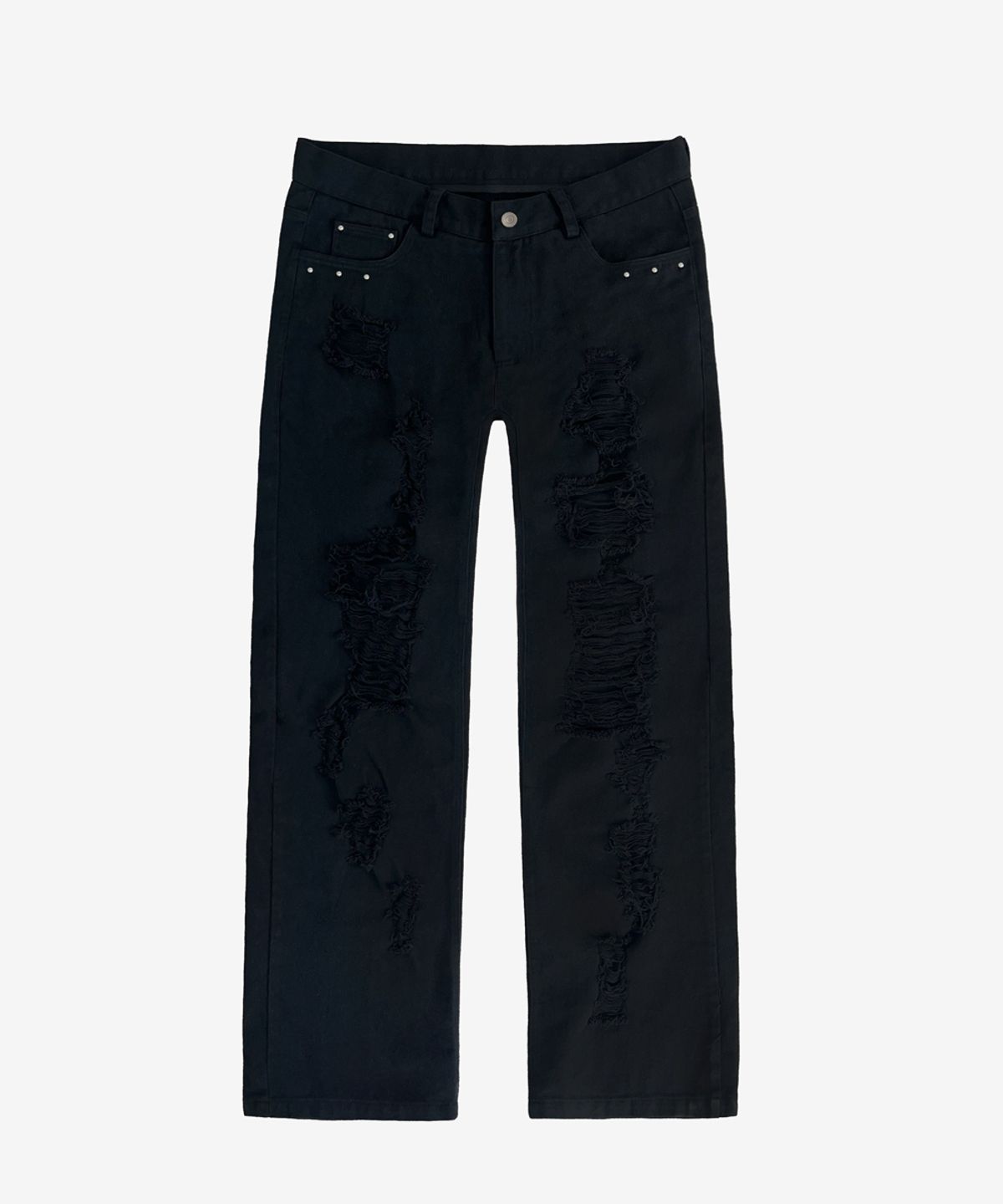 블랙 퍼플(BLACK PURPLE) 디스트로이드 로우 세미 슬림 팬츠_블랙 Destroyed Low-Rise Semi-Slim Pants _Black