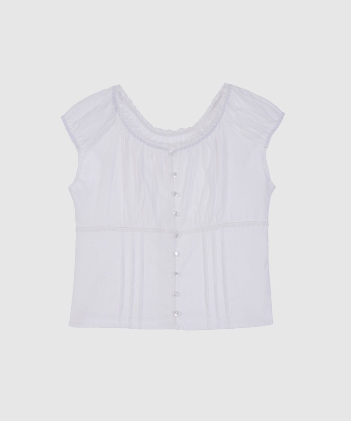 헤인트(HAINT) MORA LACE SHEERING PUNCHING CROP BLOUSE 2COL_IVORY