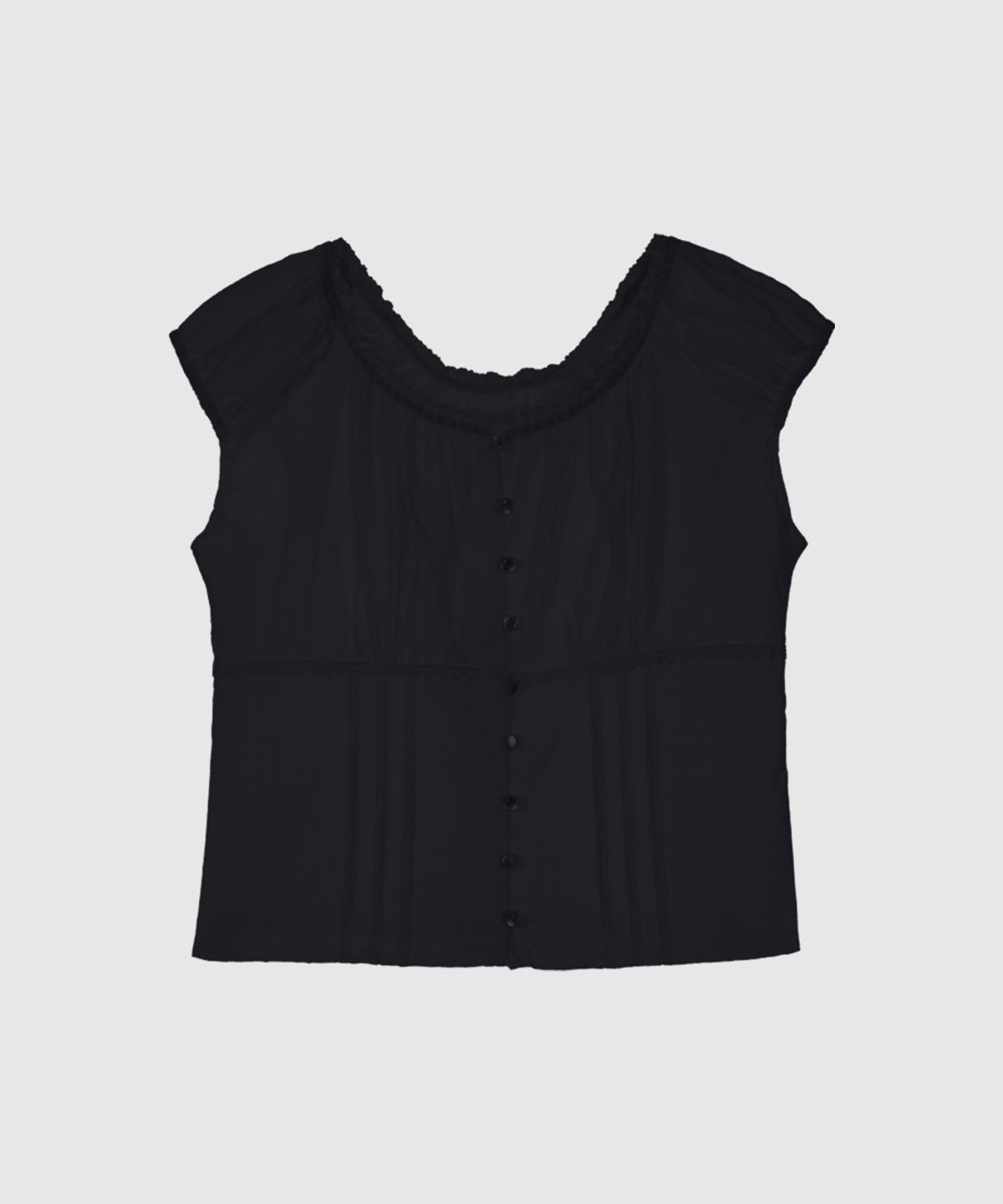 헤인트(HAINT) MORA LACE SHEERING PUNCHING CROP BLOUSE 2COL_BLACK