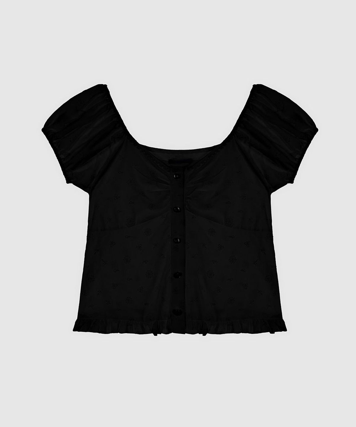 헤인트(HAINT) AMIS EYELET OFF SHOULDER PUFF BLOUSE 2COL_BLACK