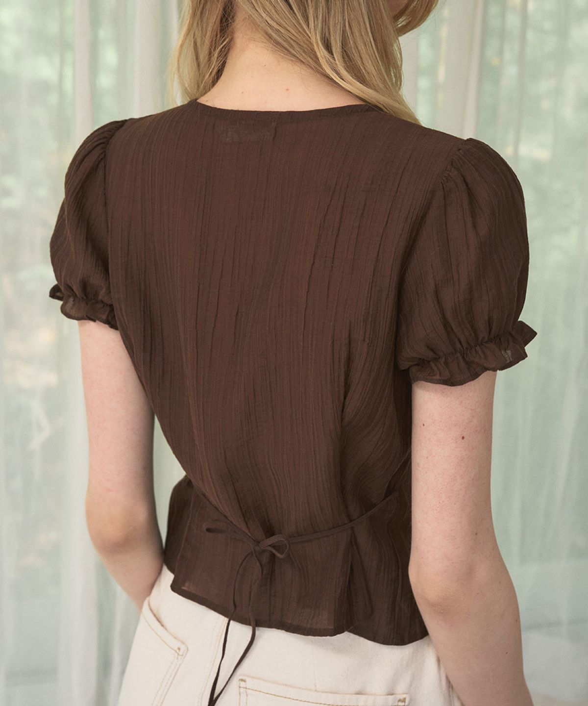 헤인트(HAINT) RUA OPEN COLLAR SHEER BLOUSE_BROWN