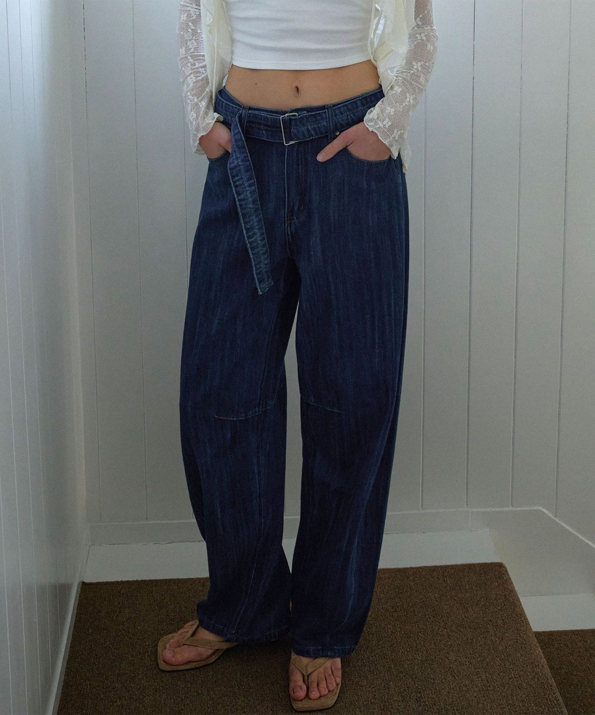 하우스 오브 폰드(HOUSE OF POND) Belted Volume Legs Denim Jeans Mid Blue