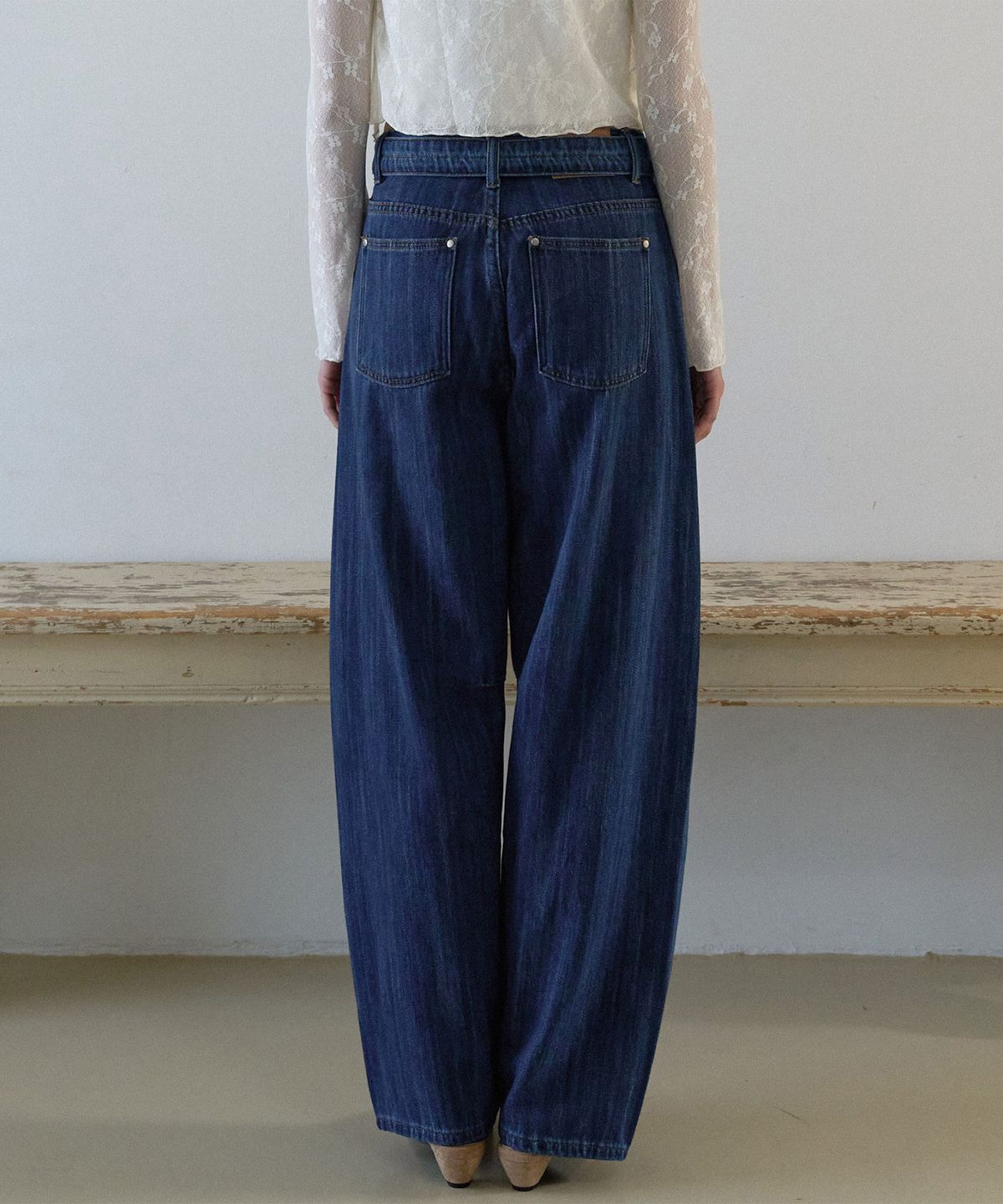 하우스 오브 폰드(HOUSE OF POND) Belted Volume Legs Denim Jeans Mid Blue