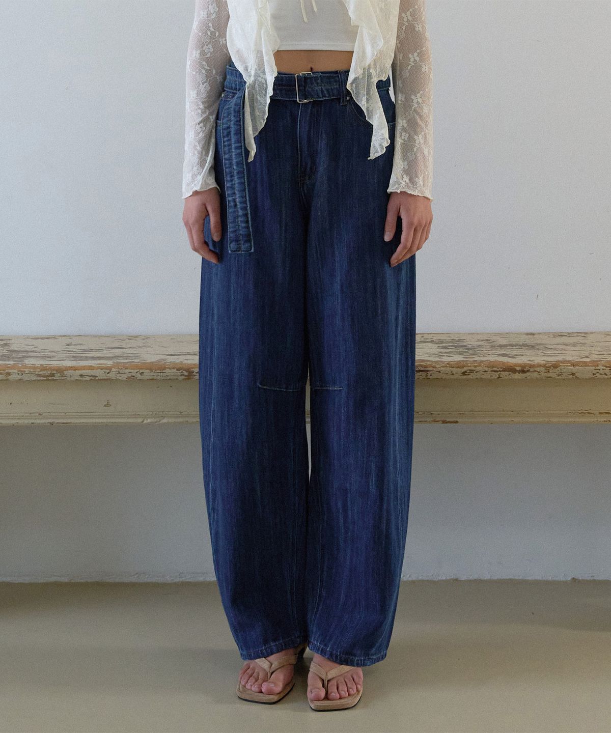 하우스 오브 폰드(HOUSE OF POND) Belted Volume Legs Denim Jeans Mid Blue