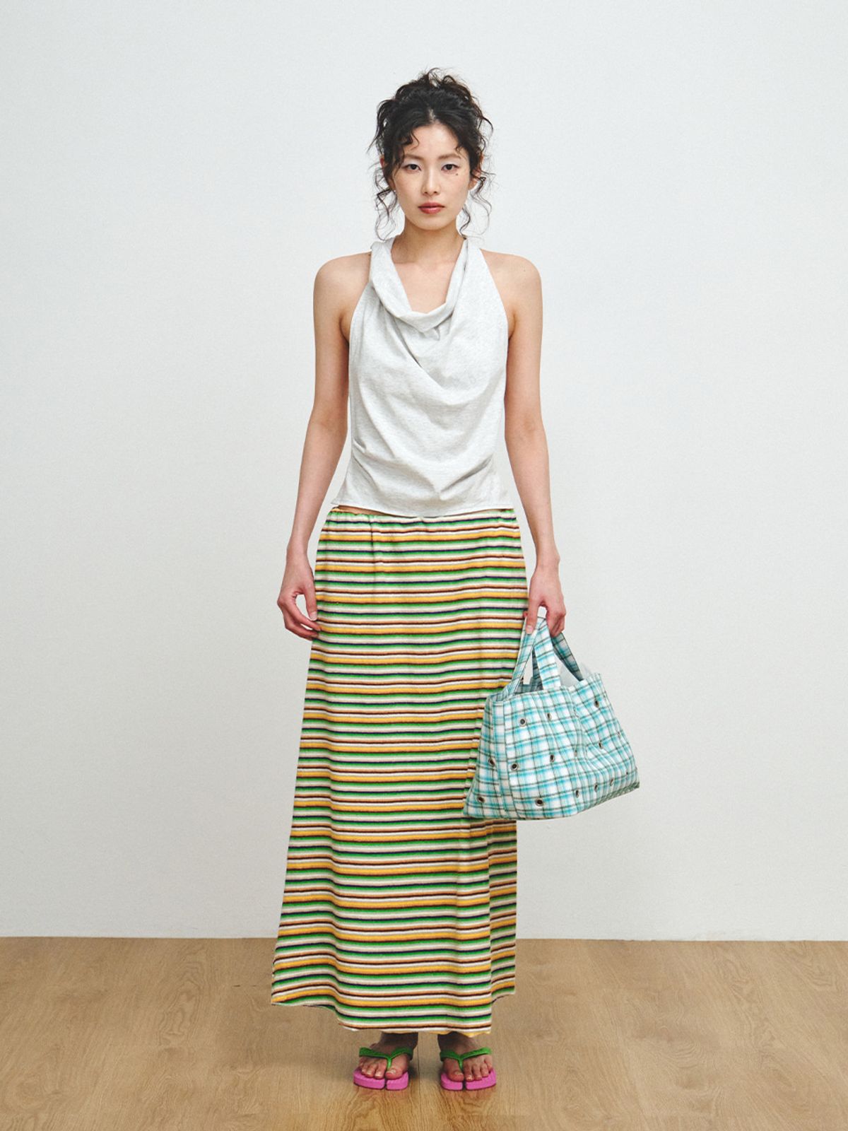 플리즈프로젝트(PLZPROJECT) TERRY MULTI-STRIPE SKIRT, GREEN