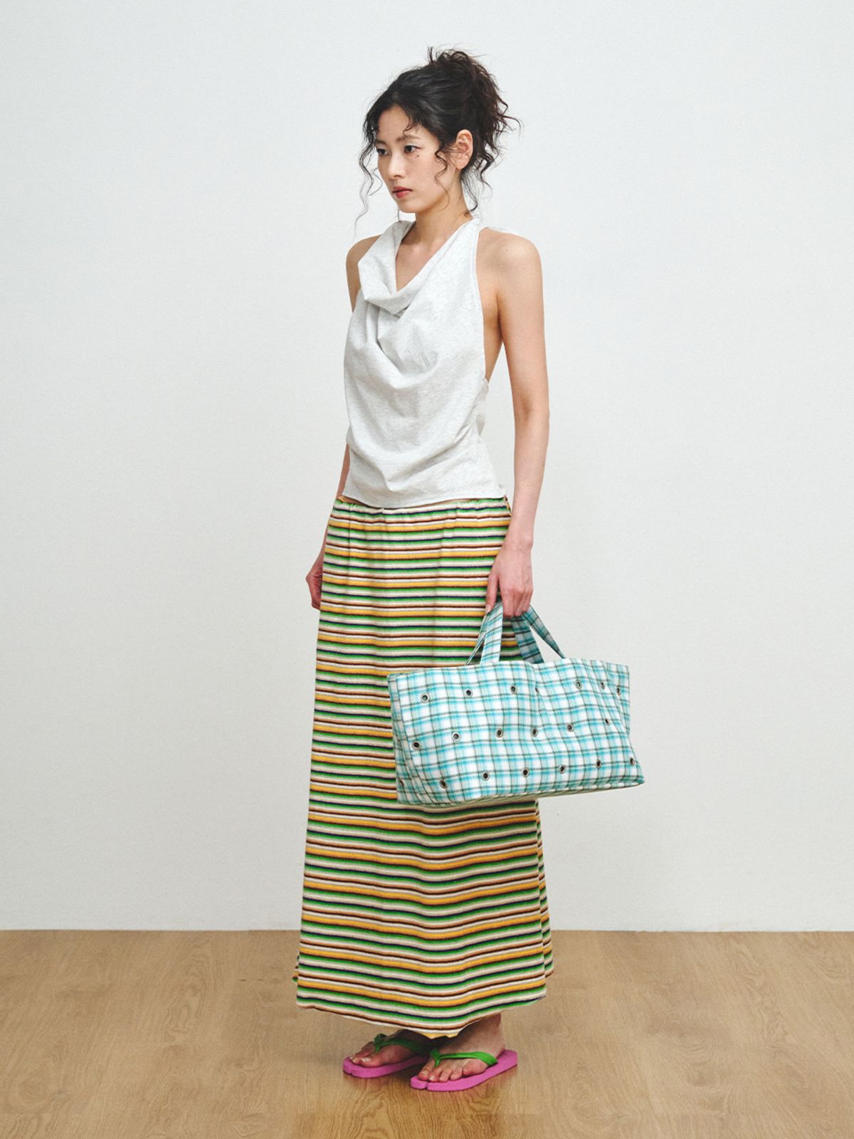 플리즈프로젝트(PLZPROJECT) TERRY MULTI-STRIPE SKIRT, GREEN