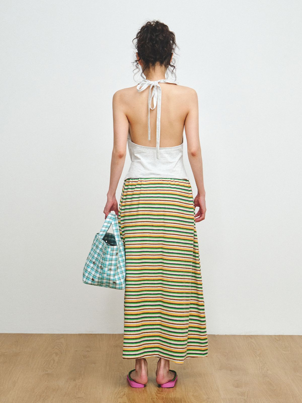 플리즈프로젝트(PLZPROJECT) TERRY MULTI-STRIPE SKIRT, GREEN