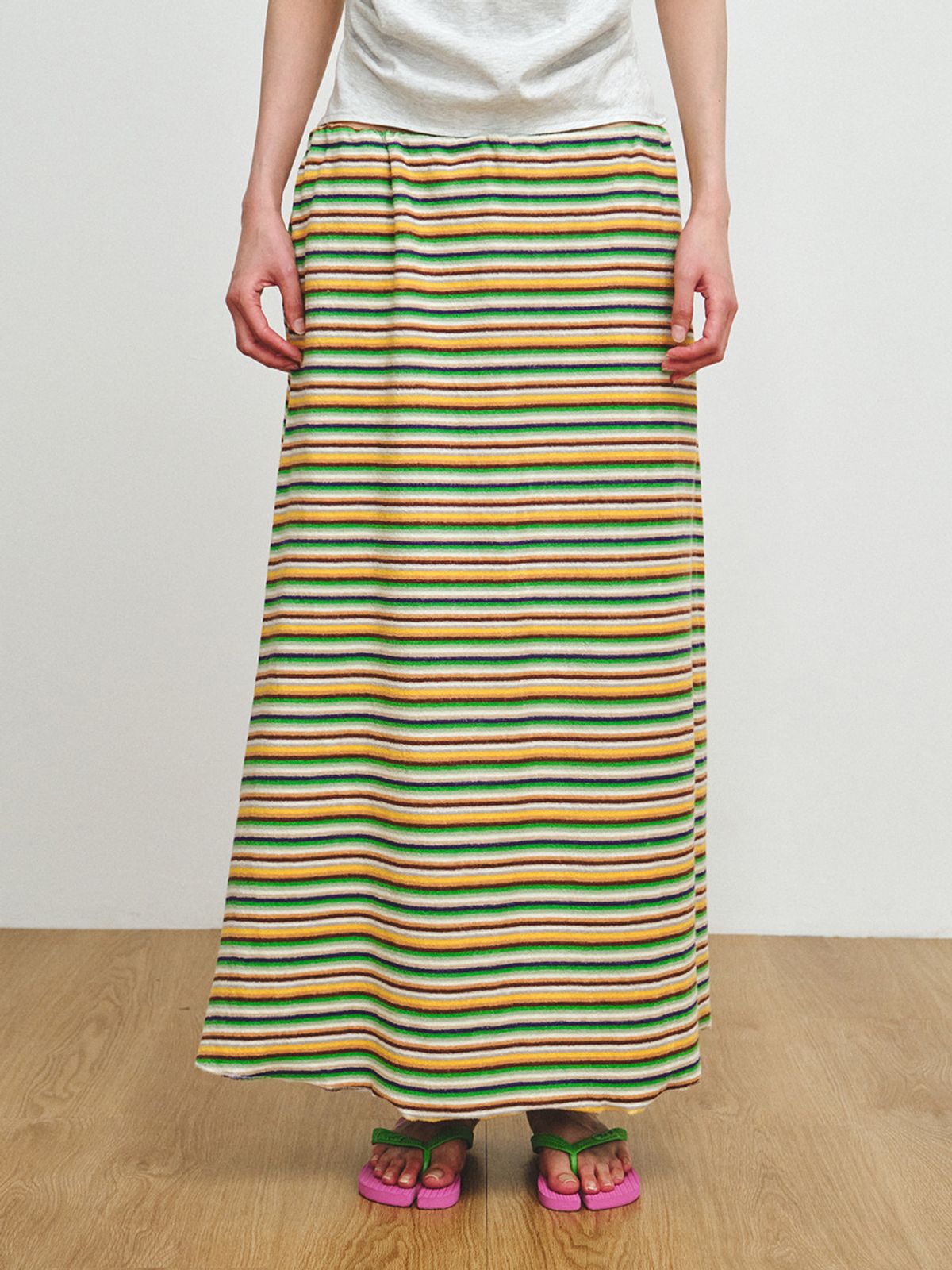 플리즈프로젝트(PLZPROJECT) TERRY MULTI-STRIPE SKIRT, GREEN