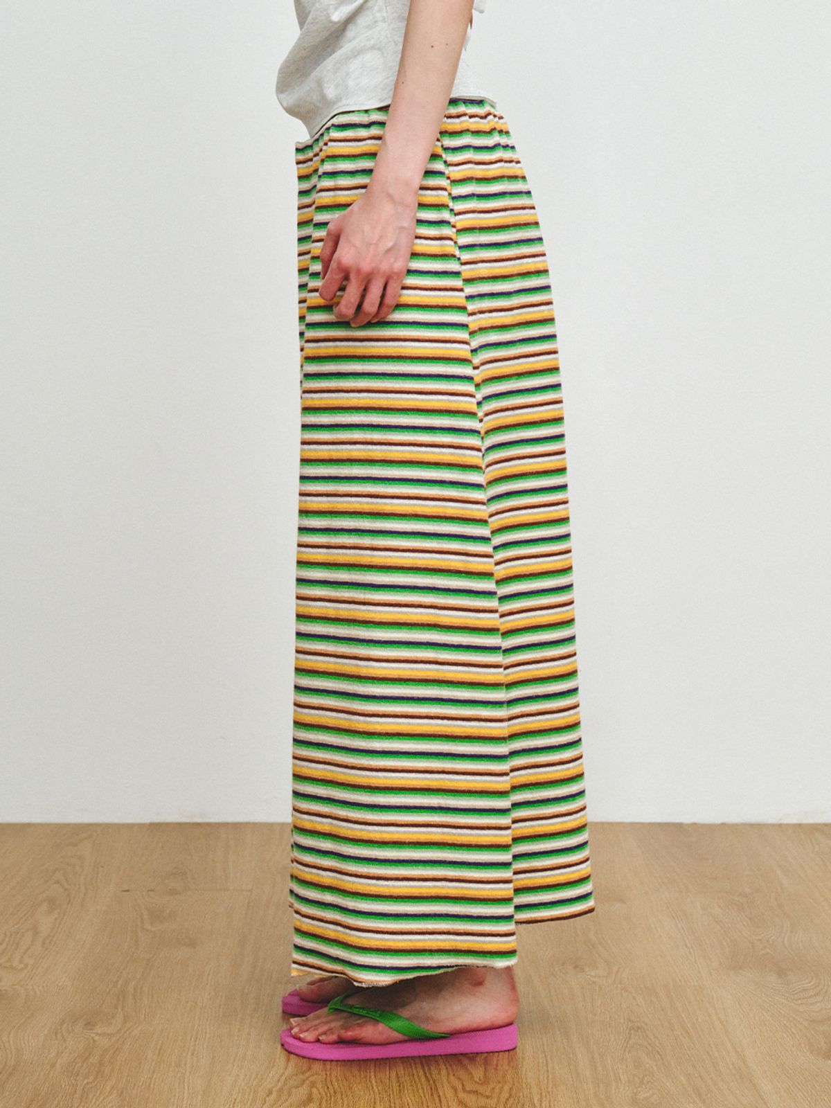플리즈프로젝트(PLZPROJECT) TERRY MULTI-STRIPE SKIRT, GREEN