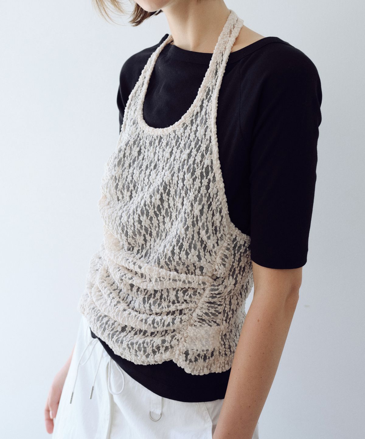 유라고(URAGO) Lace halter shirring top