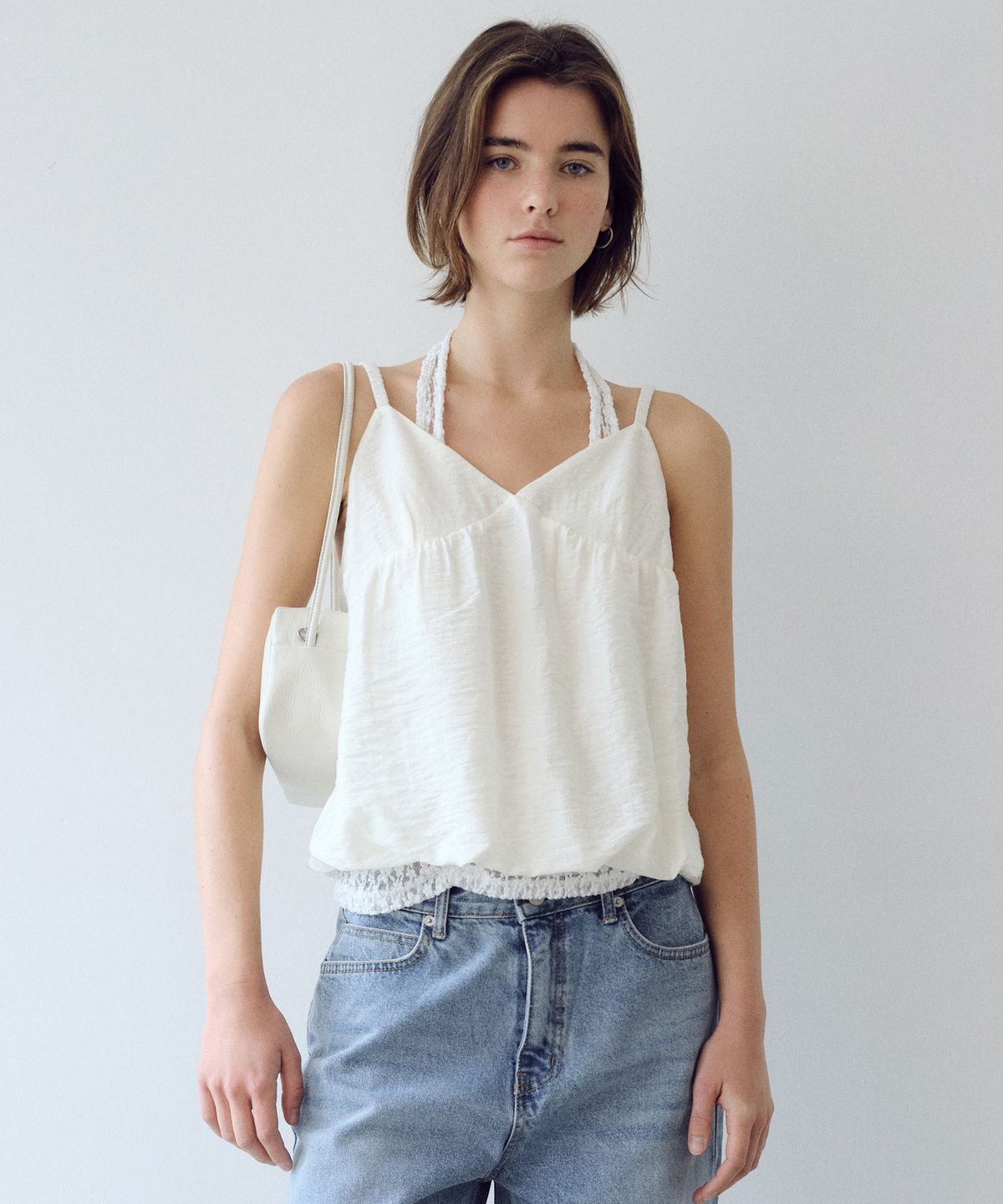 유라고(URAGO) Lace halter shirring top