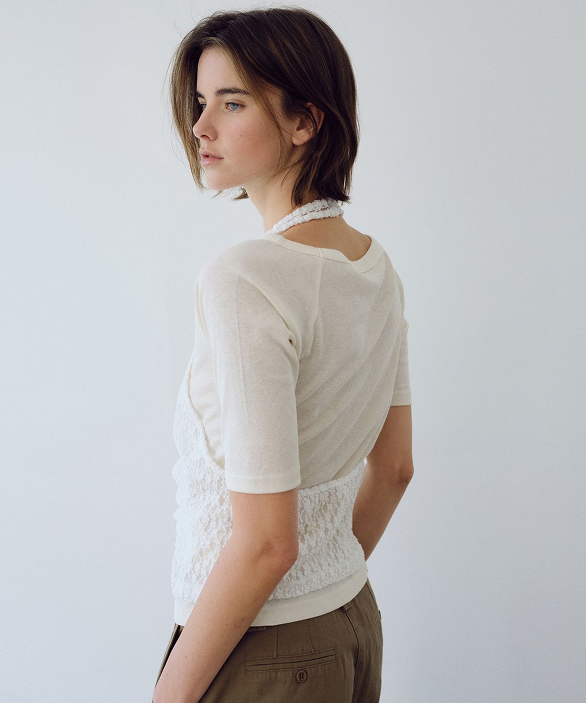 유라고(URAGO) Lace halter shirring top