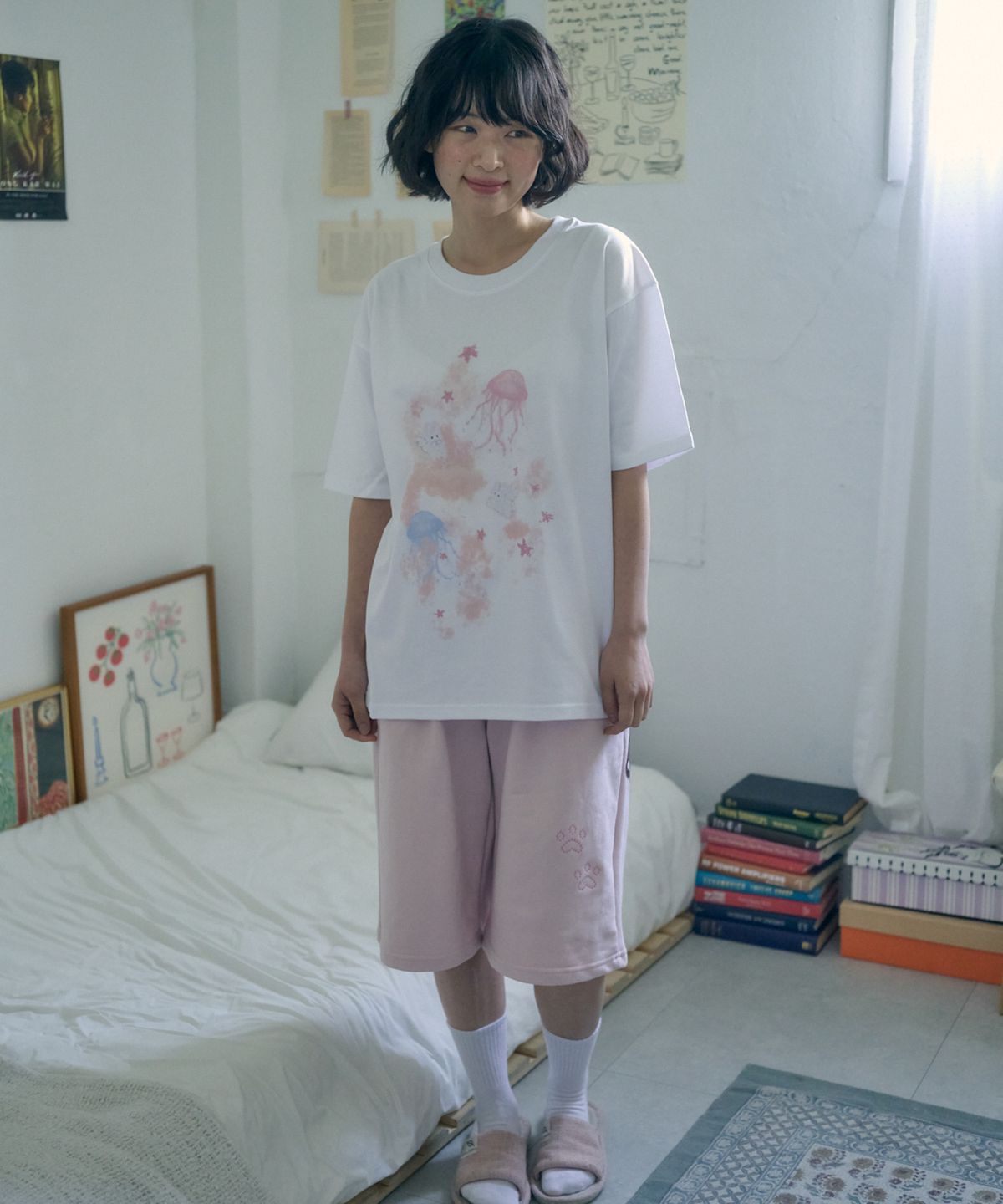 엠블러(AMBLER) Jellyfish 그래픽 반팔 티셔츠 AS1316 (화이트)