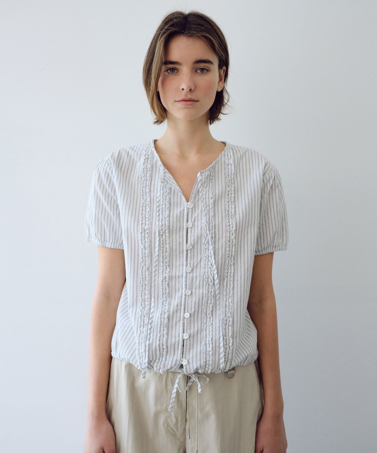 유라고(URAGO) Stripe frill blouse