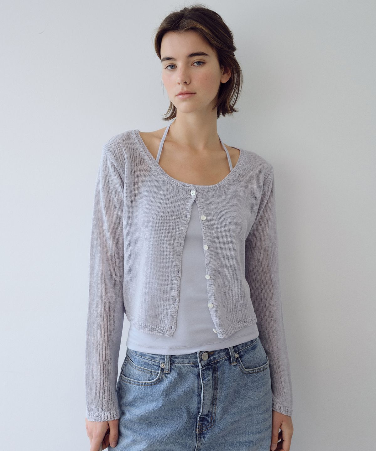 유라고(URAGO) Linen blend crop cardigan