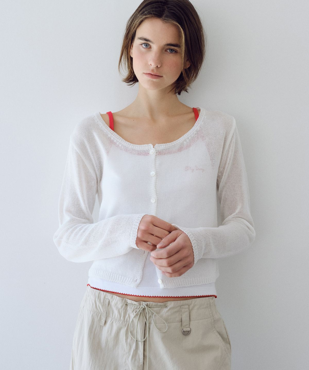 유라고(URAGO) Linen blend crop cardigan