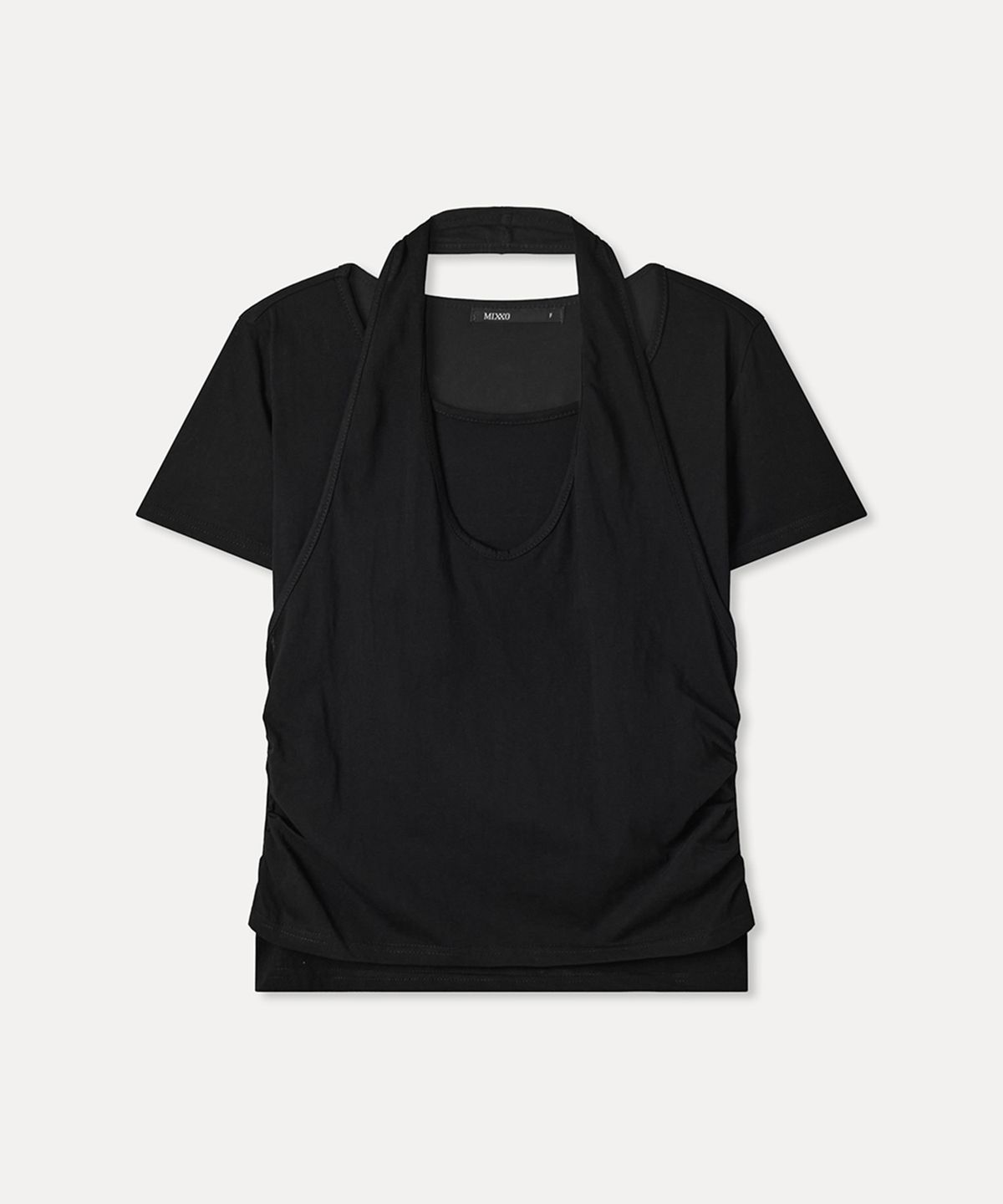 미쏘(MIXXO) 카울 레이어드 반팔 티셔츠 RE HWG53SS_MIWHWG73QS