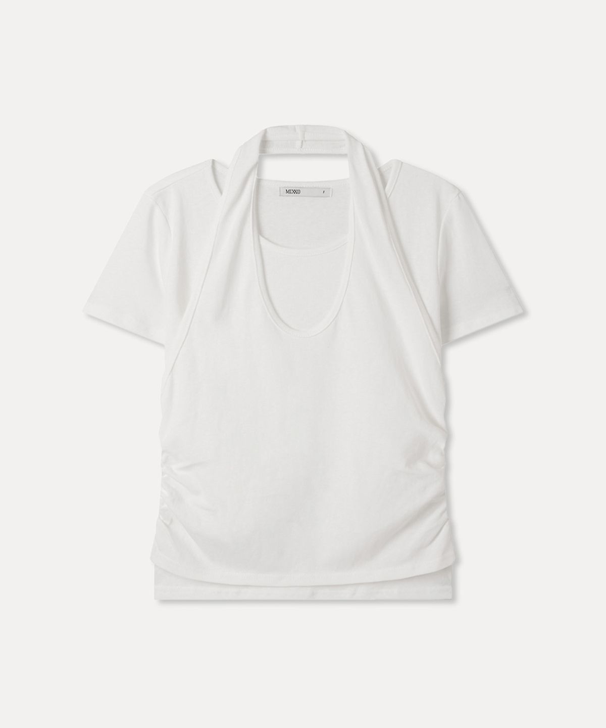 미쏘(MIXXO) 카울 레이어드 반팔 티셔츠 RE HWG53SS_MIWHWG73QS
