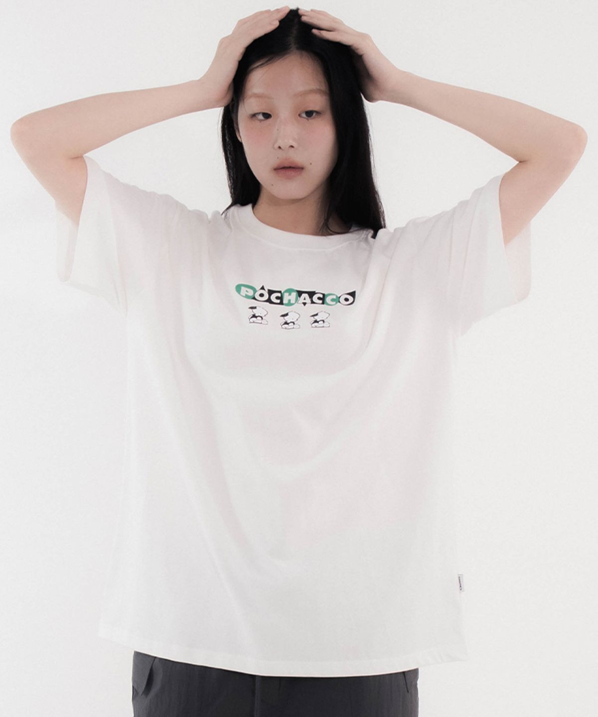 칙스(CHICKS) 포차코 지오메트릭 오버 반팔 티셔츠 화이트