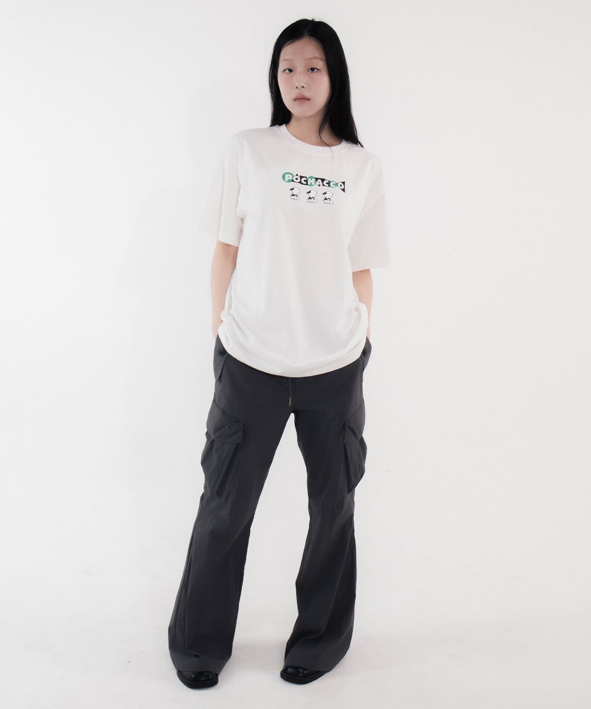 칙스(CHICKS) 포차코 지오메트릭 오버 반팔 티셔츠 화이트