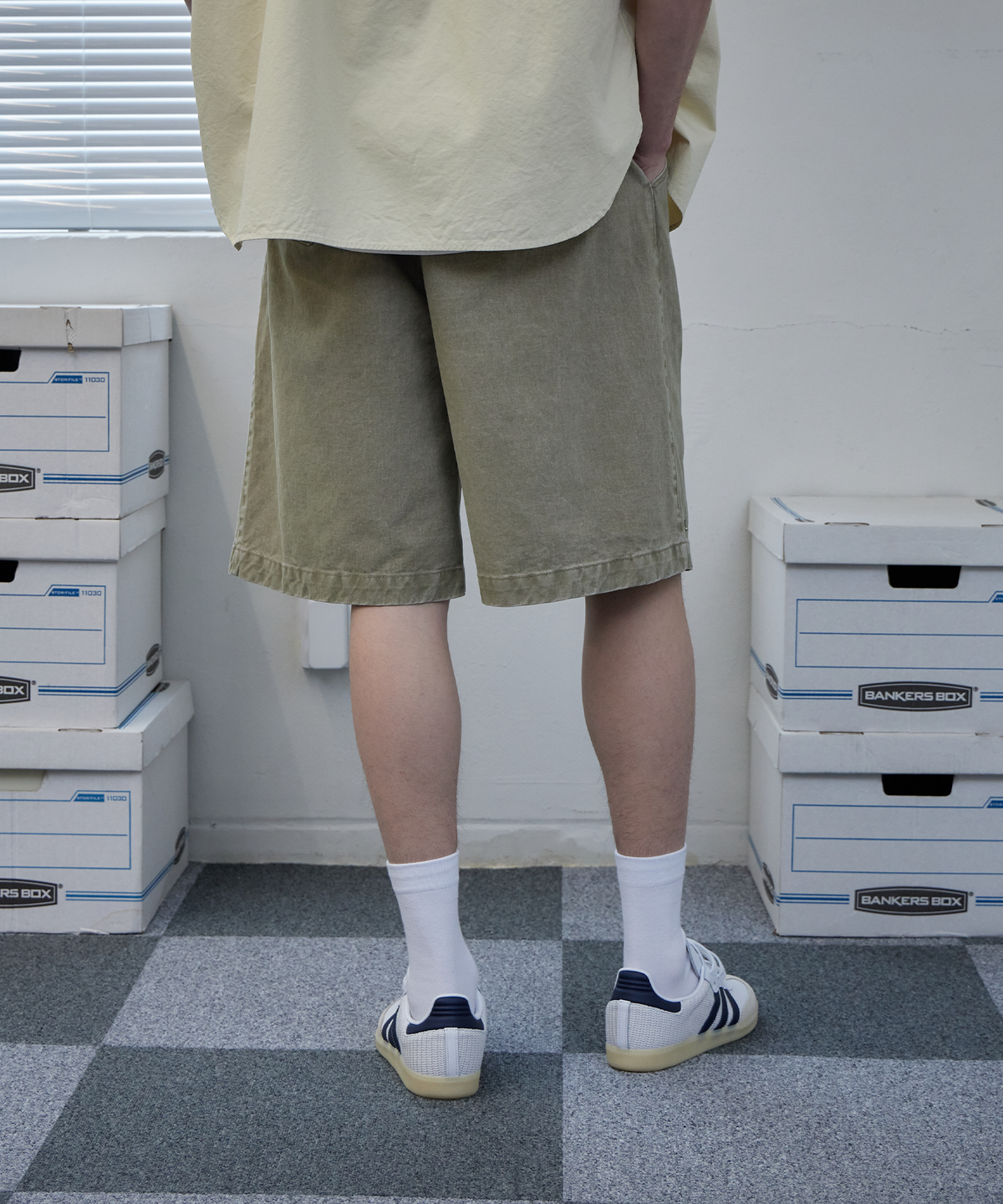 아히두(IHDO) 카치온 빈티지 그레인 버뮤다 팬츠_워시드 카키