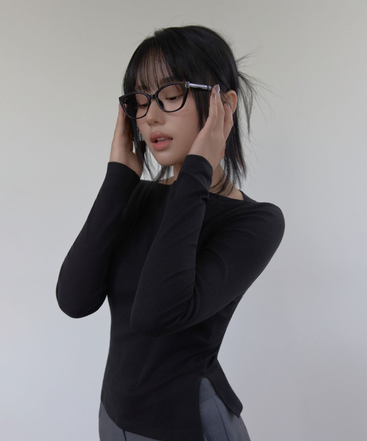 릿지서울(RITZYSEOUL) [캡내장] 슬릿 보트넥 라인 보정 긴팔티