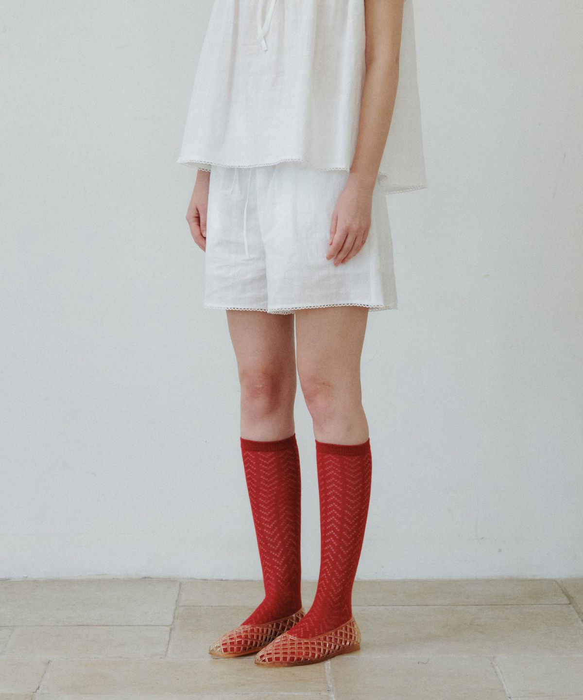 마이스(MAIS) LACE TRIMMING BANDING SHORTS / WHITE