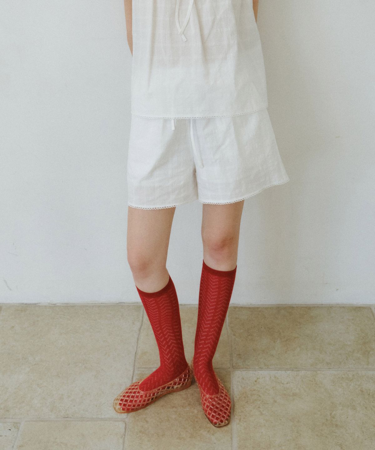 마이스(MAIS) LACE TRIMMING BANDING SHORTS / WHITE