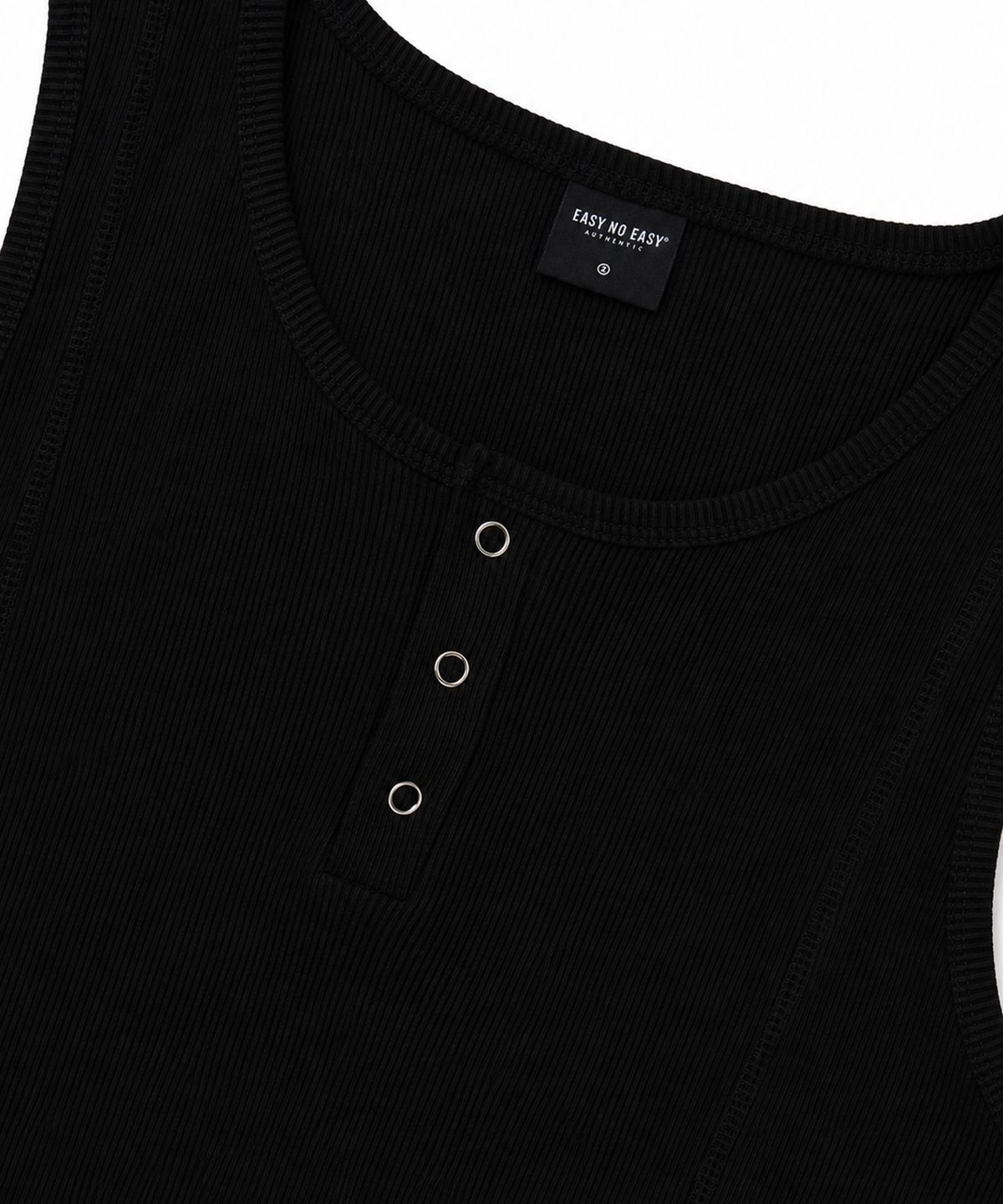 이지노이지(EASY NO EASY) 리브드 절개 헨리넥 슬리브리스 - 블랙