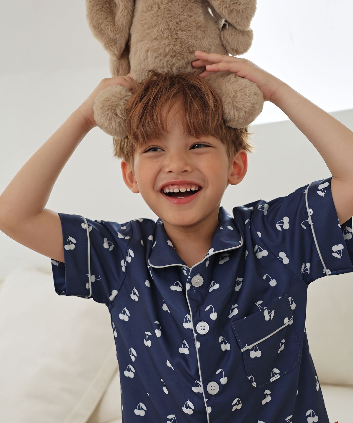 오셀픽(OHSELPIC) (uni) 리틀 체리 키즈 반팔 파자마 네이비 7Size