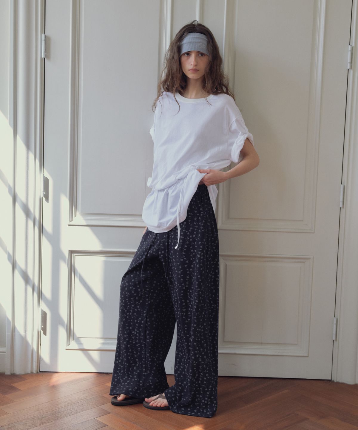 씨타(CITTA) Flower waffle Wide Pants_CTB577(Navy)