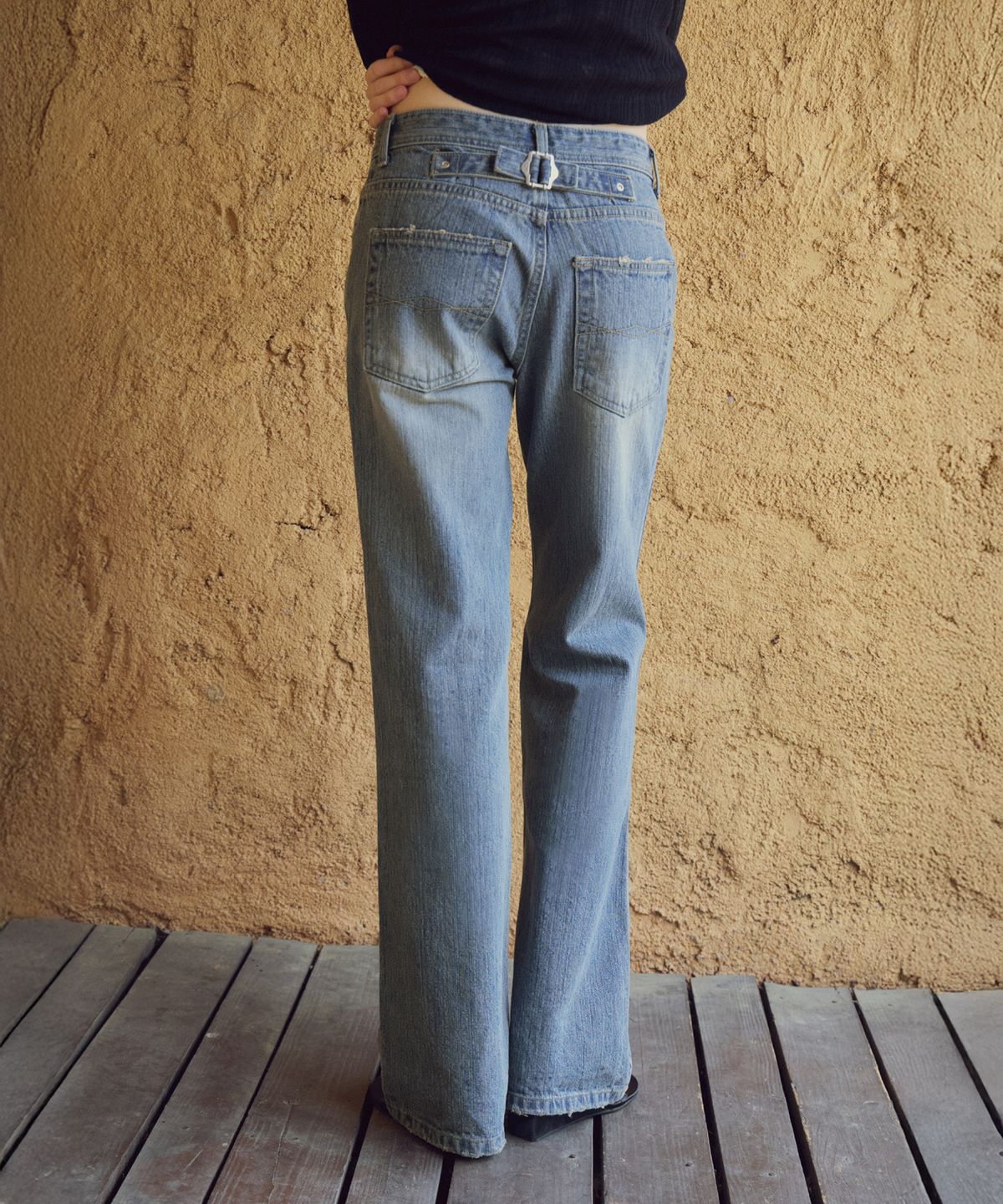 씨타(CITTA) Low Rise Straight Strap Denim Pants _CTD429(Medium Blue)