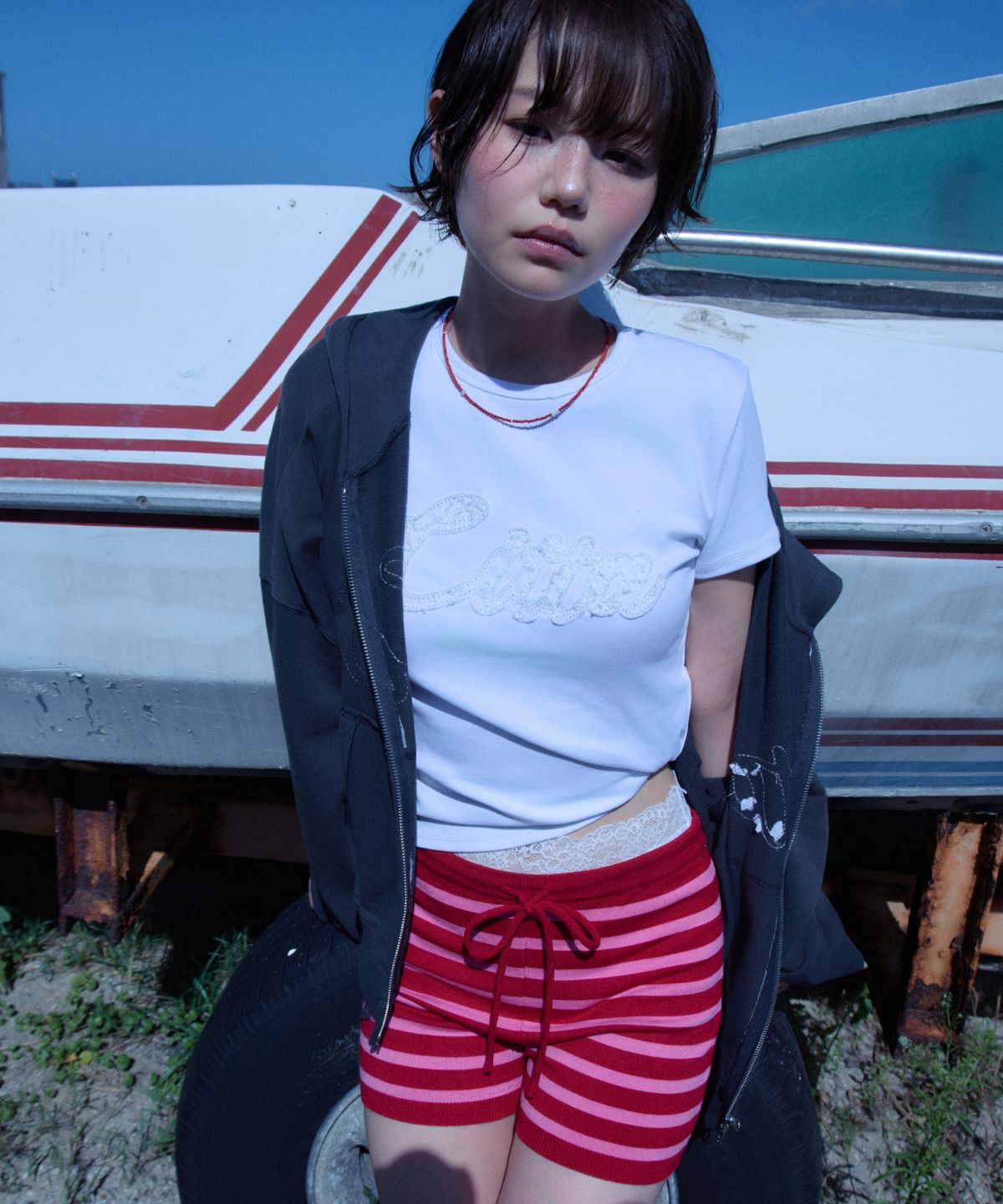 씨타(CITTA) Stripe Knit Micro Shorts_CTB570(Red)