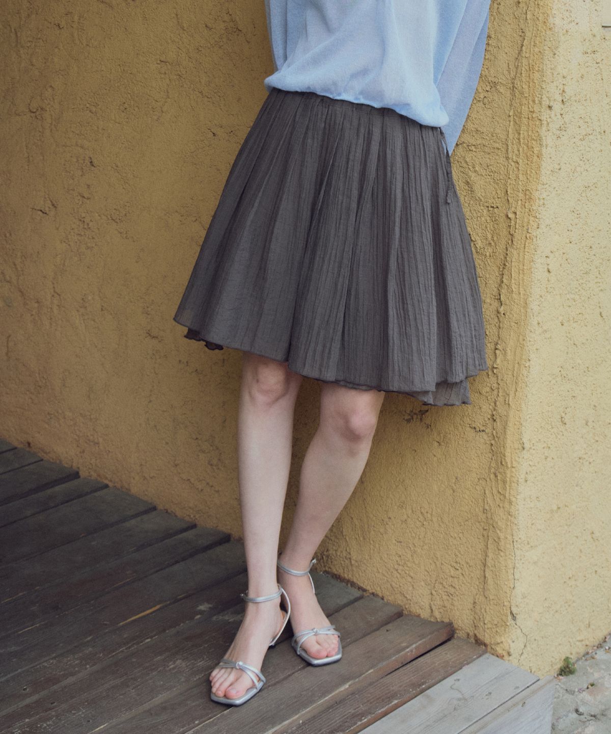 씨타(CITTA) Double Shirring Skirt_CTS633(Brown)
