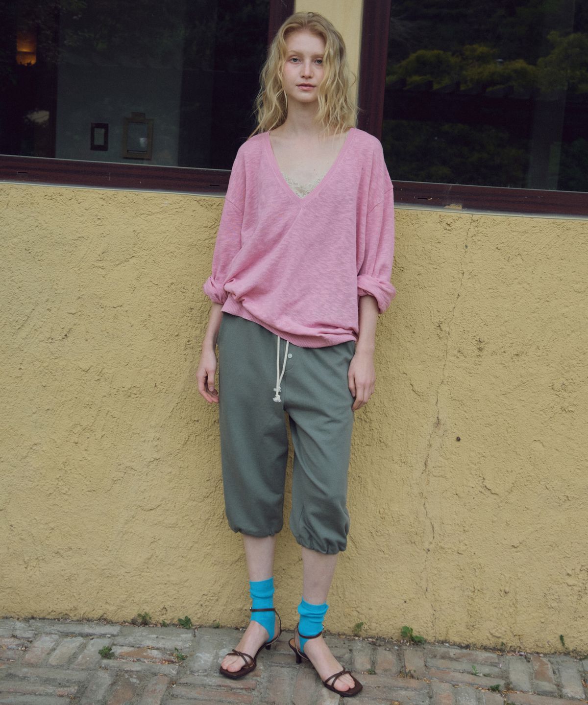 씨타(CITTA) Slub Deep V-neck Knit_CTK270(Pink)