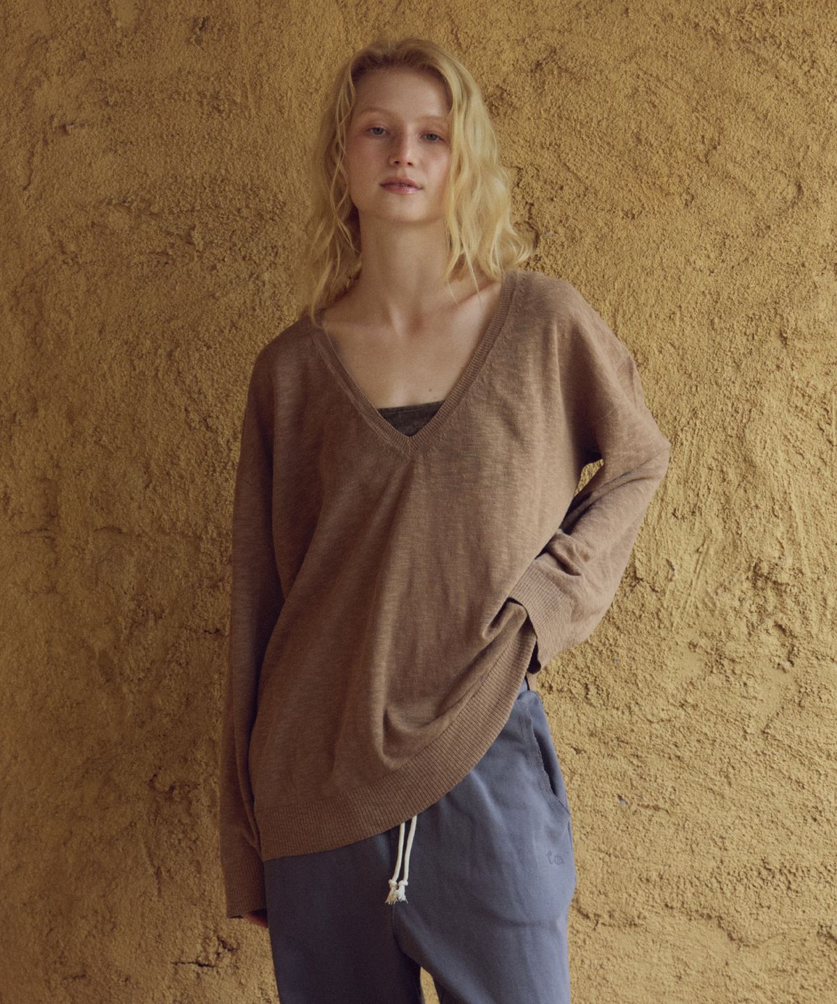 씨타(CITTA) Slub Deep V-neck Knit_CTK270(Brown)