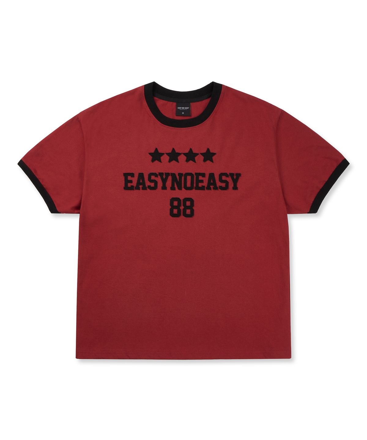 이지노이지(EASY NO EASY) 스타 넘버링 패치 링거 티셔츠 - 레드