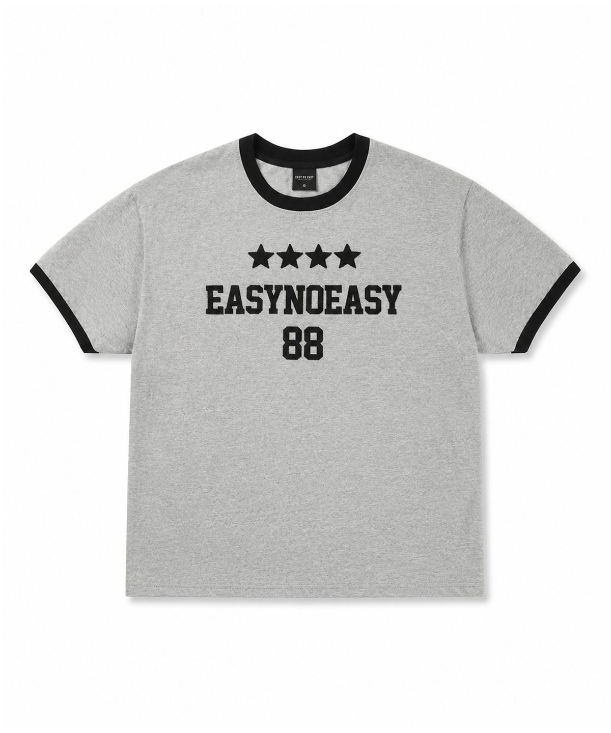 이지노이지(EASY NO EASY) 스타 넘버링 패치 링거 티셔츠 - 그레이