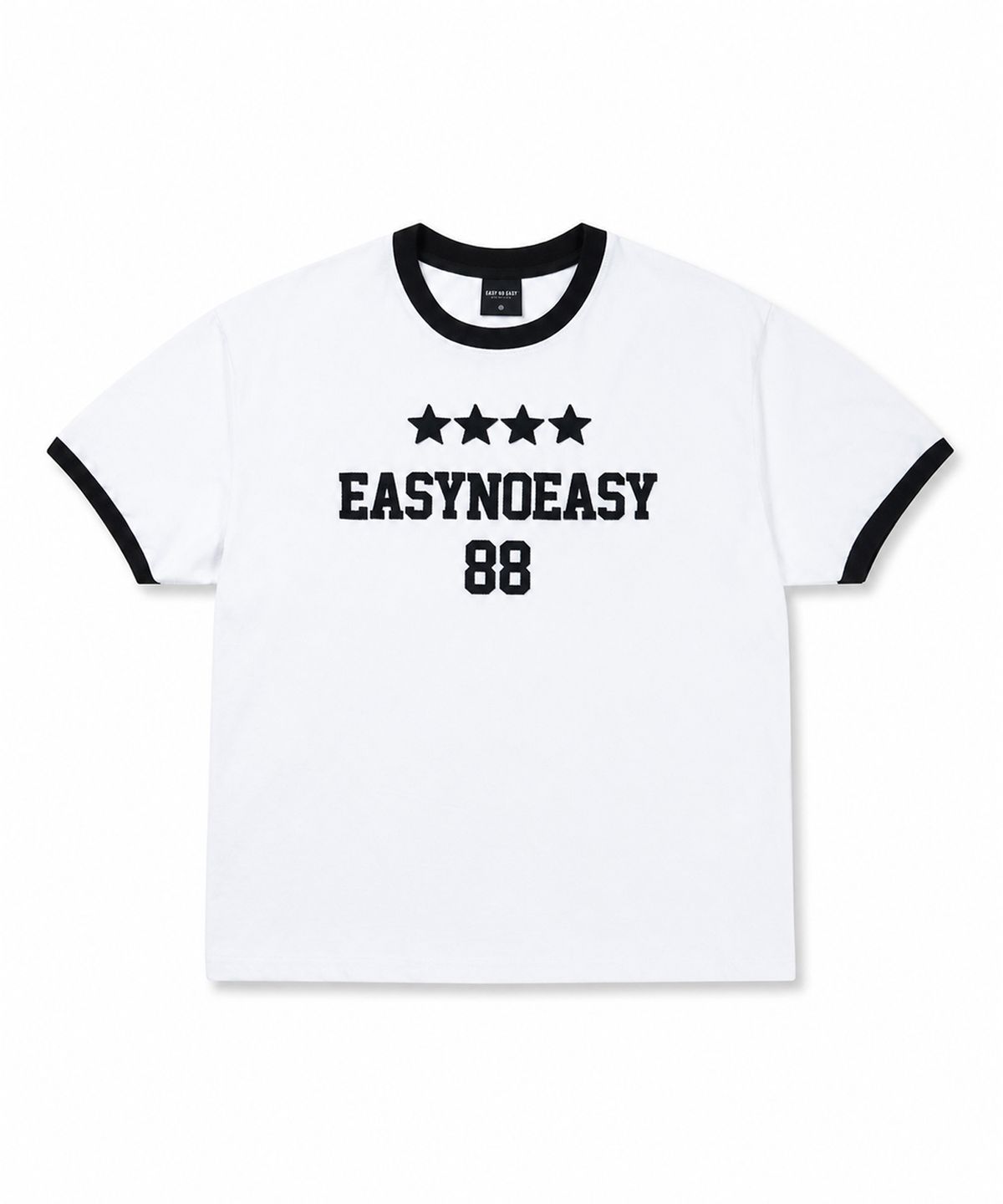 이지노이지(EASY NO EASY) 스타 넘버링 패치 링거 티셔츠 - 화이트