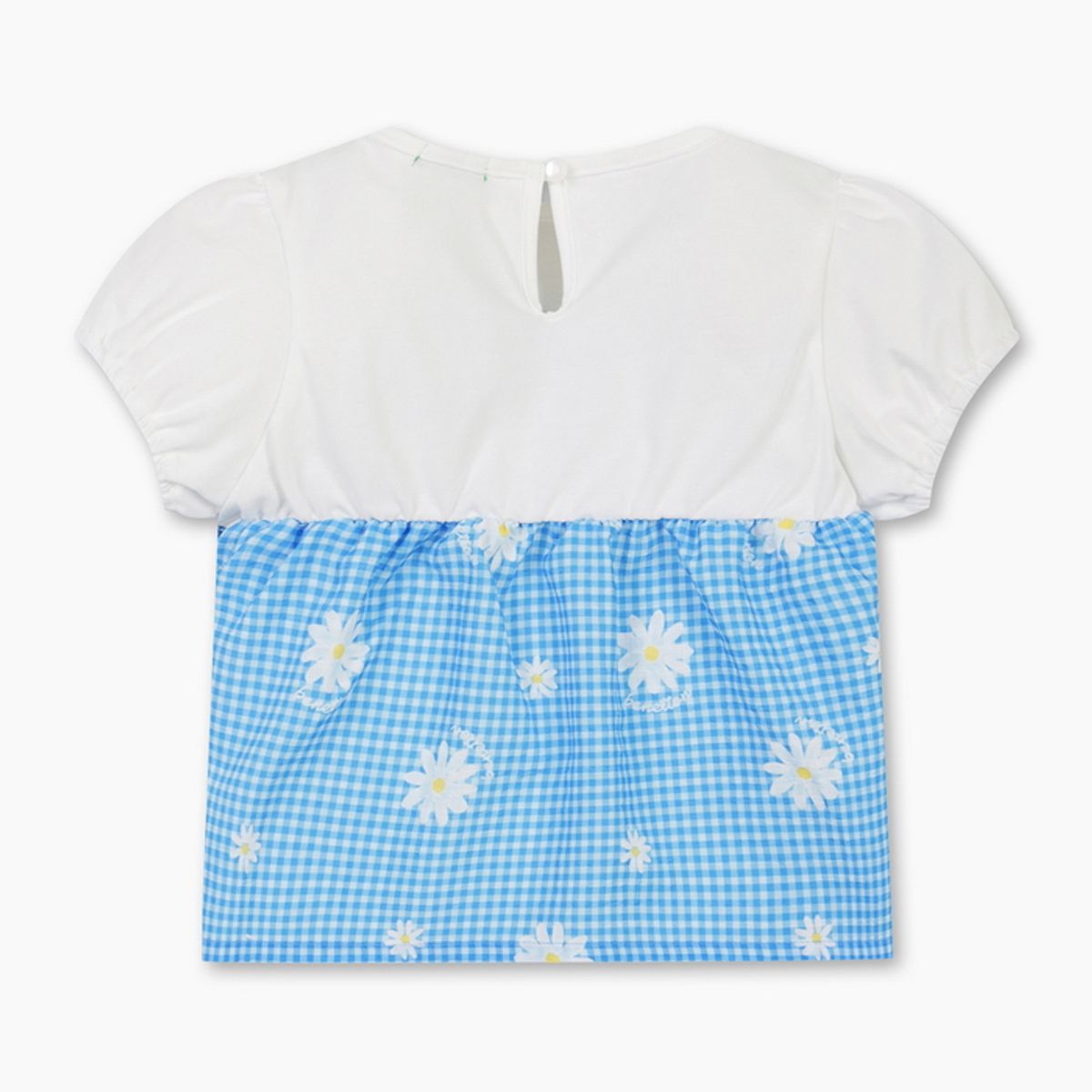 베네통키즈(BENETTONKIDS) 체크 데이지 스모킹 티셔츠_QATS29631BL